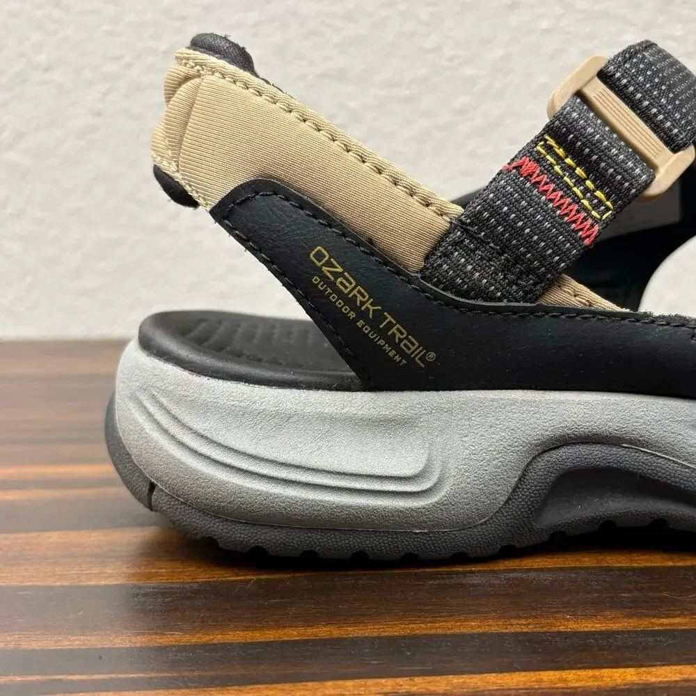 Ozark Trail Men’s Size 10 Brown Black Gray Velcro Cross Strap Mountain Sandals